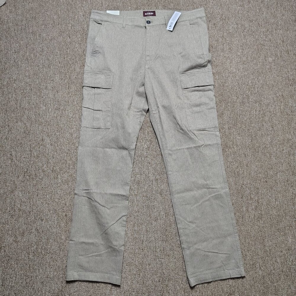 ALESBURY Cargo Pants Men 38x34 Heather Brown Straight Leg Cotton Blend